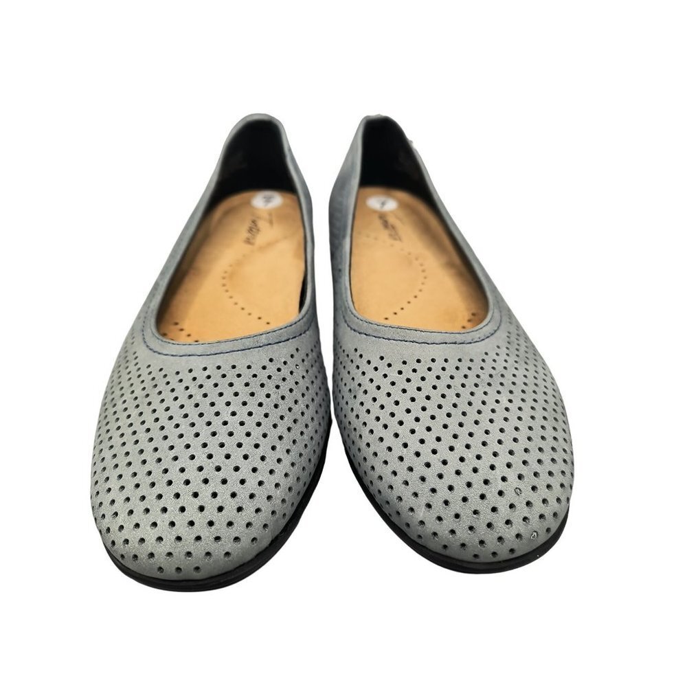 TROTTERS‎ Womens Grey Perforated  Cushioned Darcey Slip On Leather Flats 7